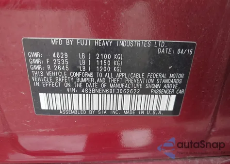 2015 Subaru Legacy 3.6R Limited из США, поврежденный, VIN 4S3BNEN69F3062623